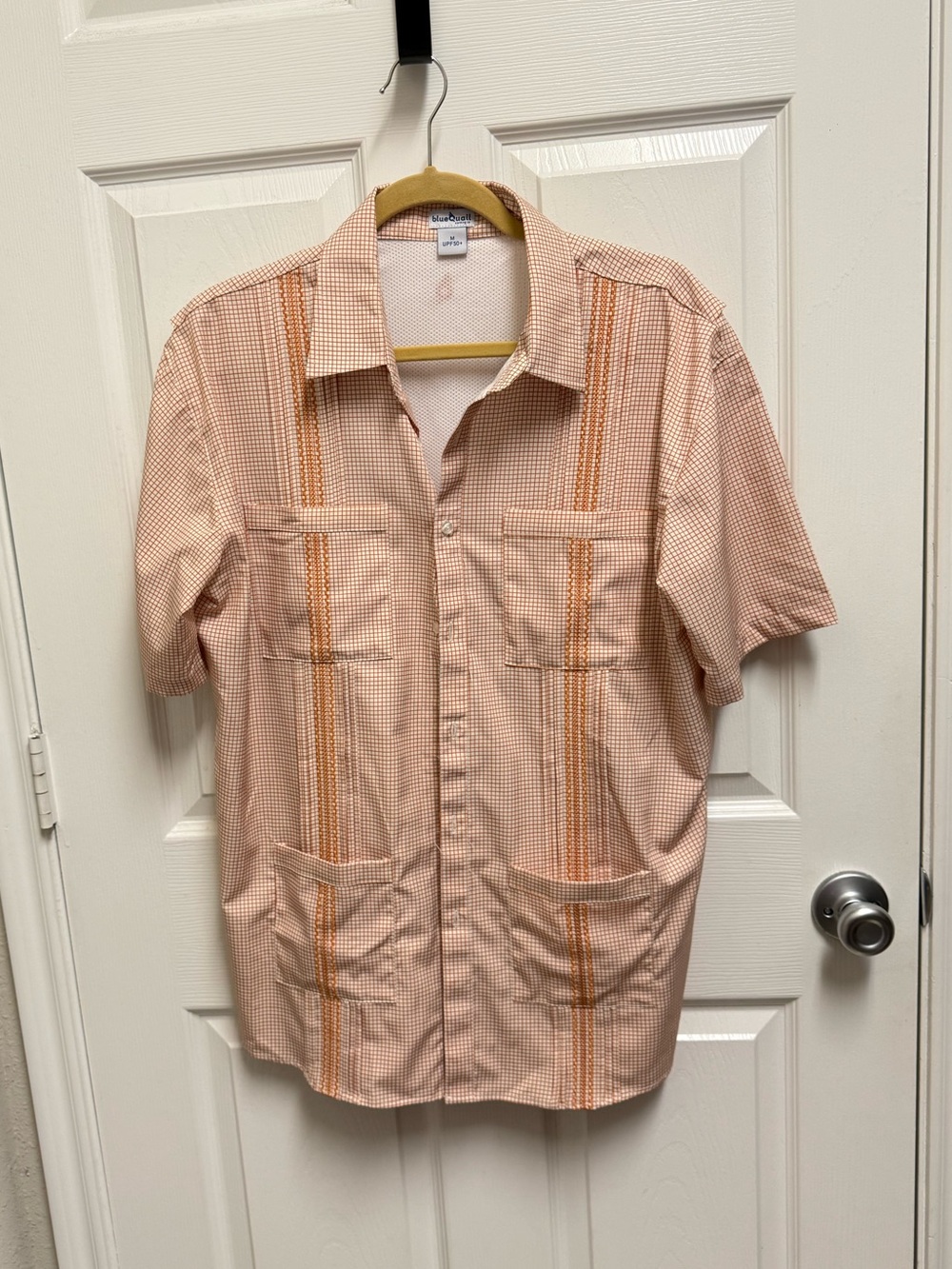Blue Quail Orange Checkered Performane Guayabera Top
